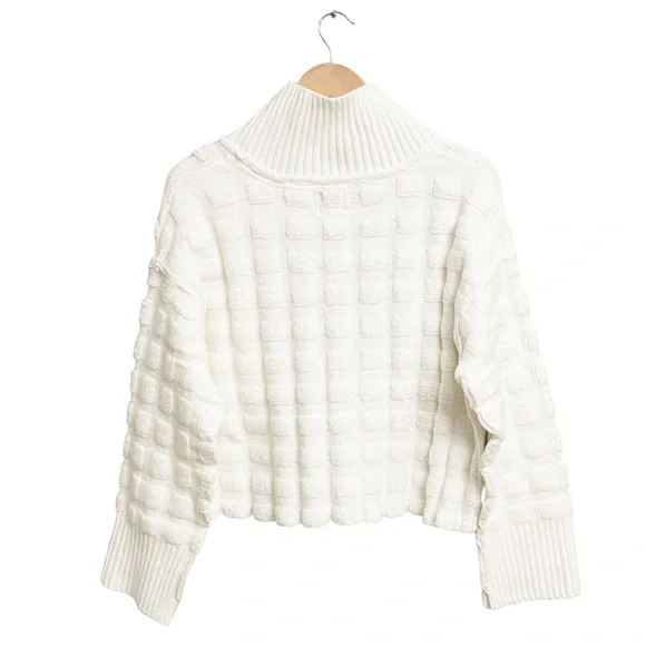 NWT Free People Soul Searcher Checkered Mock Neck Sweater Ivory - Picture 3 of 7